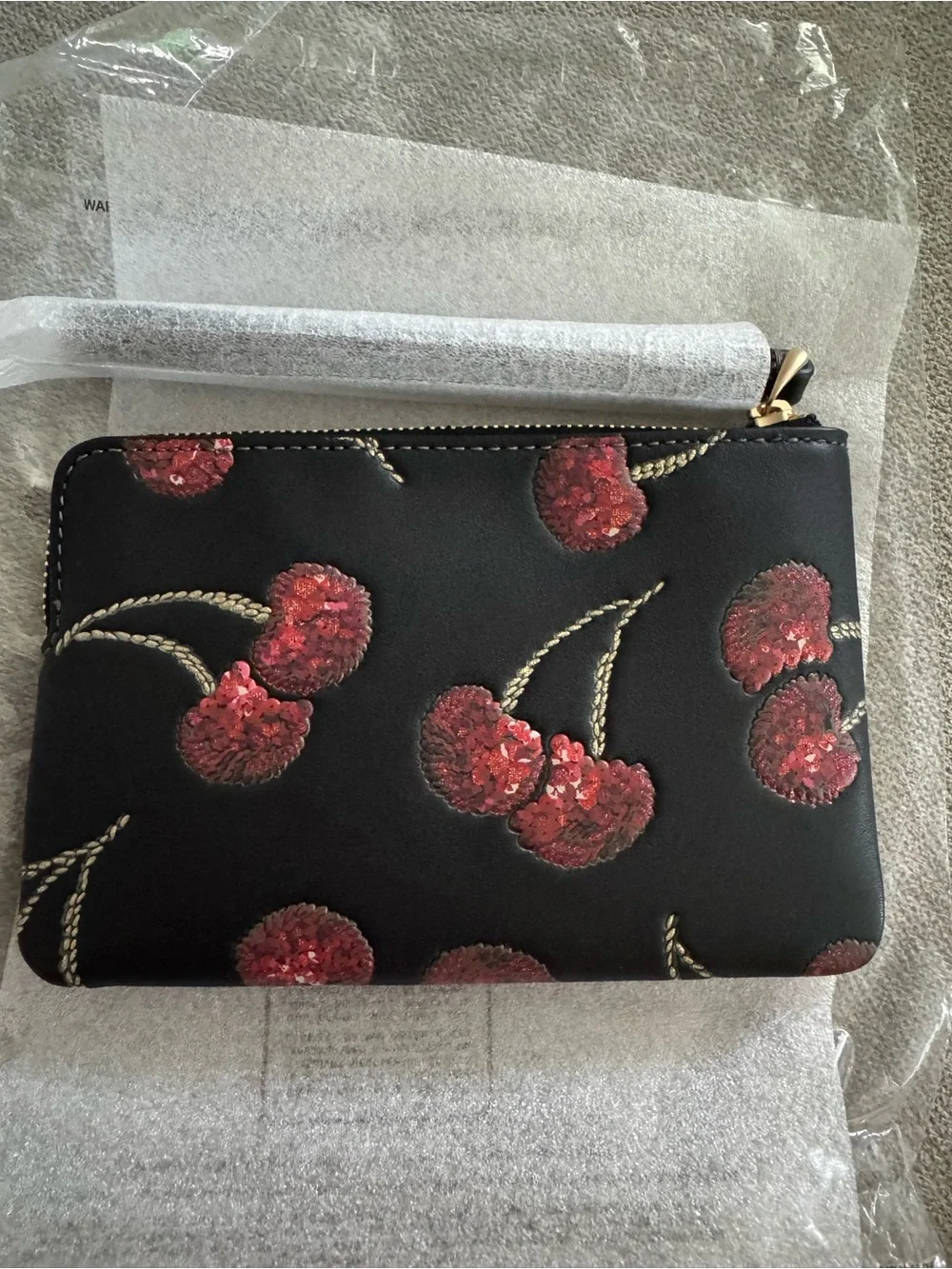 NWT Coach Black Cherry Sequin Leather Wristlet